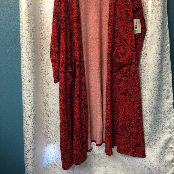 LuLaRoe “Sarah” Long Open-Front Cardigan Sweater Jacket – Red/Black/White XL NWT - Picture 2 of 8